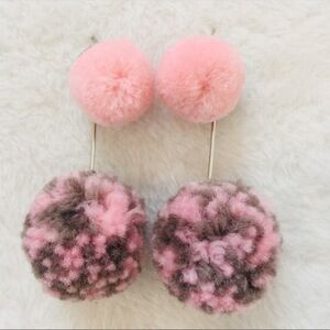 Gold-tone light pink soft pum pum drop earrings